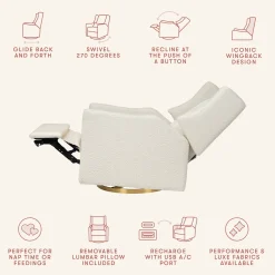 Babyletto Kiwi Electronic Glider Recliner w/ USB - Ivory Boucle w/ Gold Base