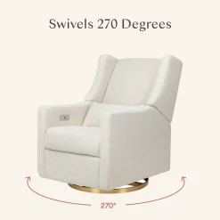 Babyletto Kiwi Electronic Glider Recliner w/ USB - Ivory Boucle w/ Gold Base