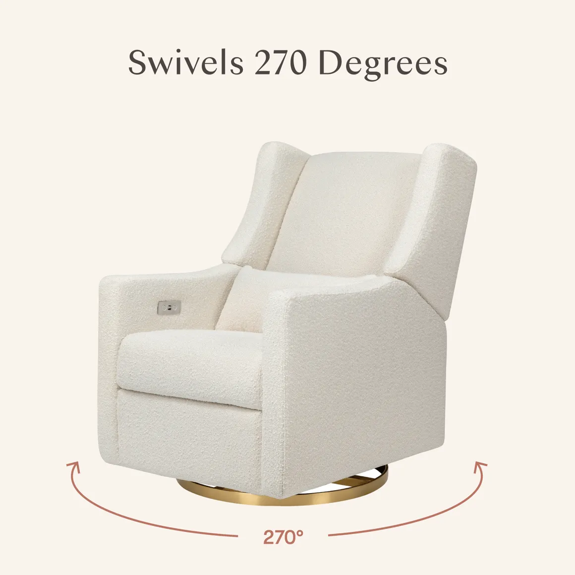 Babyletto Kiwi Electronic Glider Recliner w/ USB - Ivory Boucle w/ Gold Base