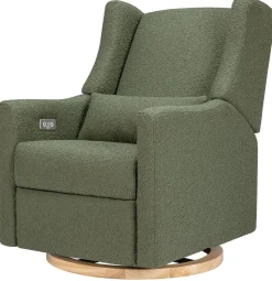 Babyletto Kiwi Electronic Glider Recliner w/ USB - Olive Boucle w/ Light Wood Base