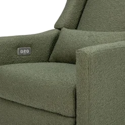 Babyletto Kiwi Electronic Glider Recliner w/ USB - Olive Boucle w/ Light Wood Base
