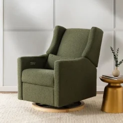 Babyletto Kiwi Electronic Glider Recliner w/ USB - Olive Boucle w/ Light Wood Base