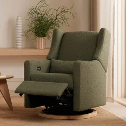 Babyletto Kiwi Electronic Glider Recliner w/ USB - Olive Boucle w/ Light Wood Base