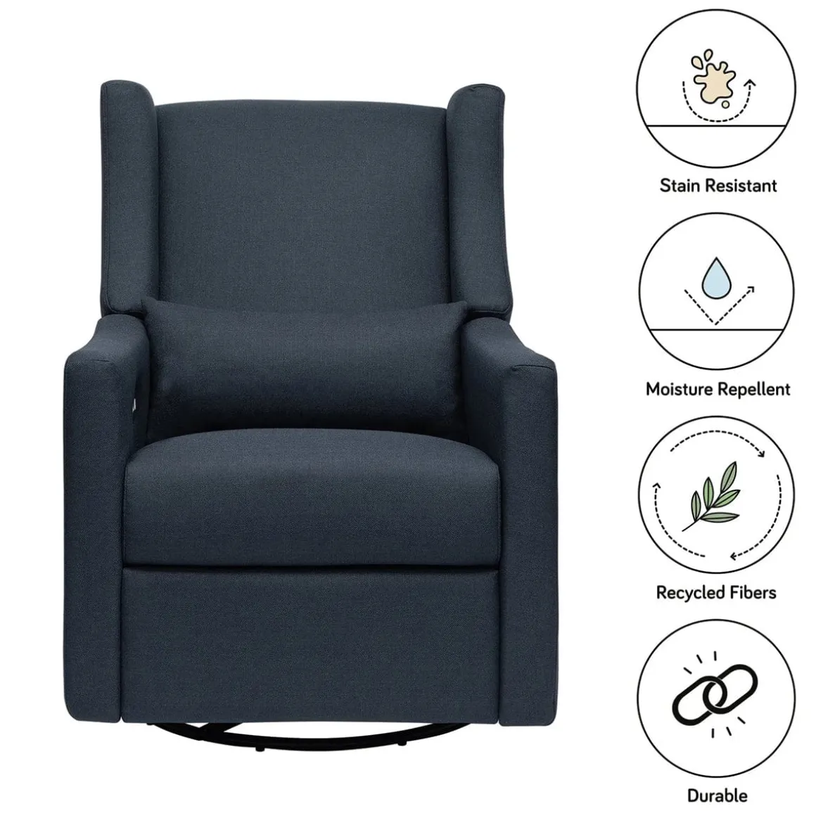 Babyletto Kiwi Electronic Glider Recliner w/ USB - Performance Navy Eco-Twill