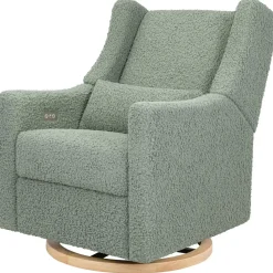 Babyletto Kiwi Electronic Glider Recliner w/ USB - Sage Teddy Loop w/ Light Wood Base