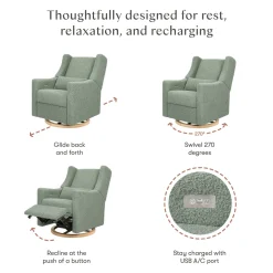 Babyletto Kiwi Electronic Glider Recliner w/ USB - Sage Teddy Loop w/ Light Wood Base