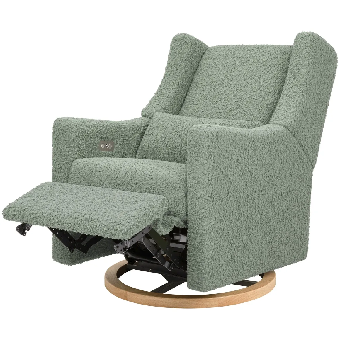 Babyletto Kiwi Electronic Glider Recliner w/ USB - Sage Teddy Loop w/ Light Wood Base