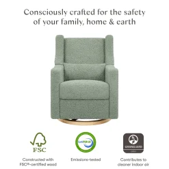 Babyletto Kiwi Electronic Glider Recliner w/ USB - Sage Teddy Loop w/ Light Wood Base