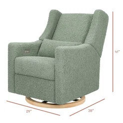 Babyletto Kiwi Electronic Glider Recliner w/ USB - Sage Teddy Loop w/ Light Wood Base