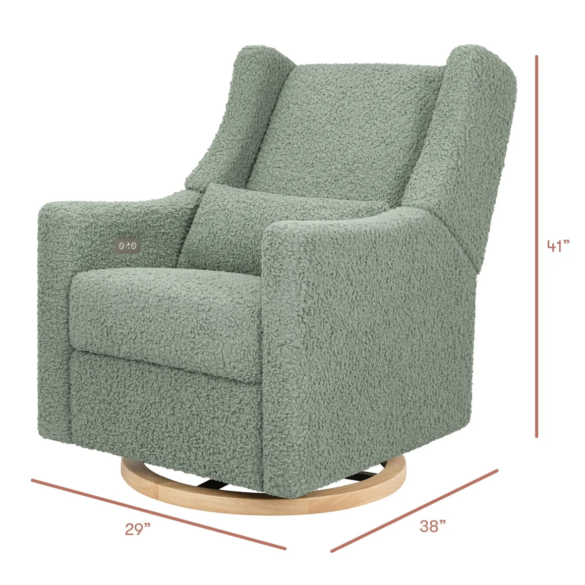 Babyletto Kiwi Electronic Glider Recliner w/ USB - Sage Teddy Loop w/ Light Wood Base