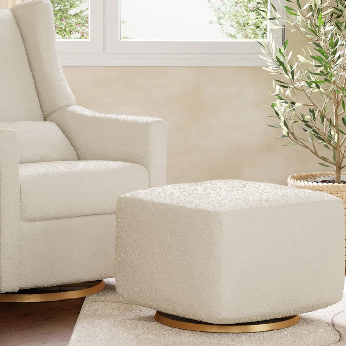 Babyletto Kiwi Gliding Ottoman - Ivory Boucle w/ Gold Base