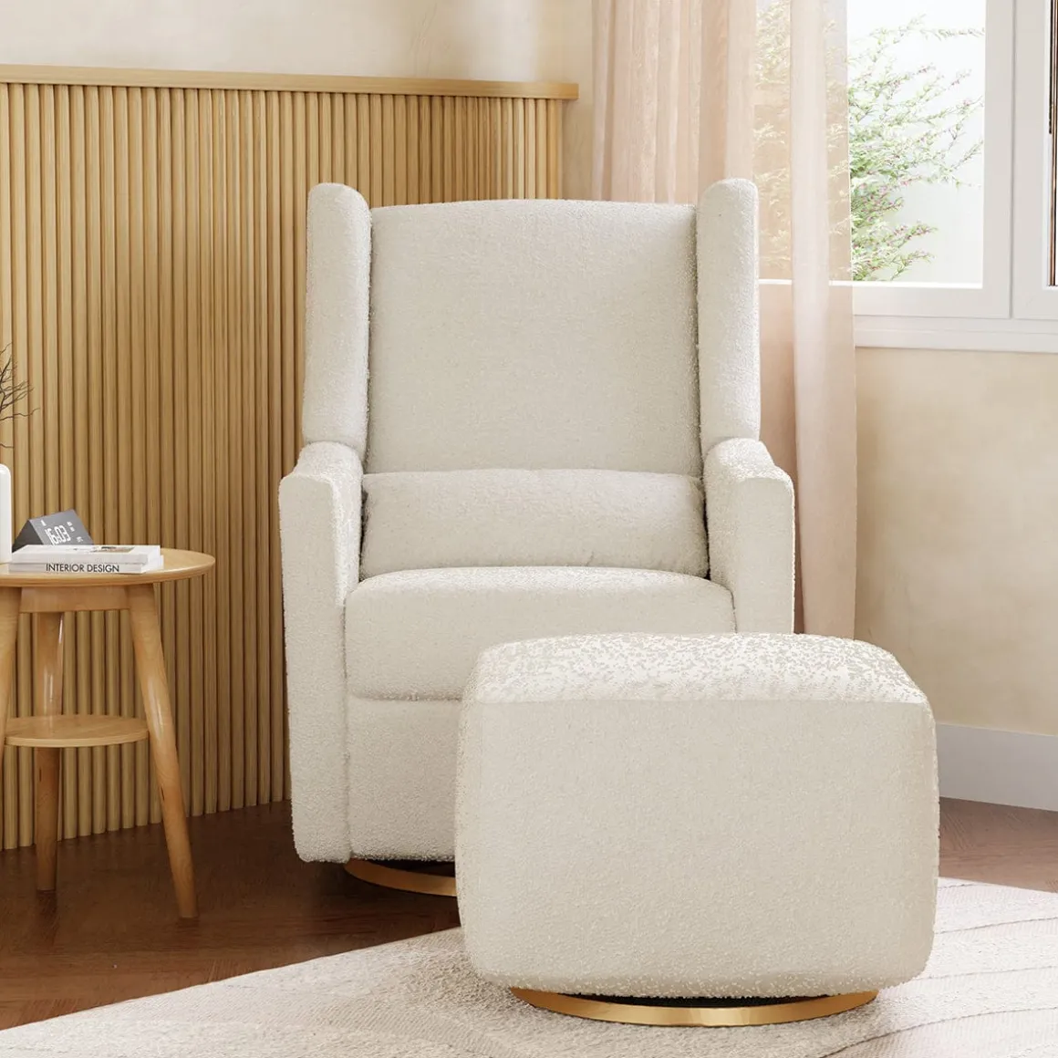 Babyletto Kiwi Gliding Ottoman - Ivory Boucle w/ Gold Base