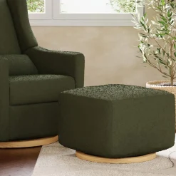 Babyletto Kiwi Gliding Ottoman - Olive Boucle w/ Light Wood Base