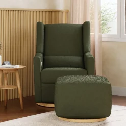 Babyletto Kiwi Gliding Ottoman - Olive Boucle w/ Light Wood Base