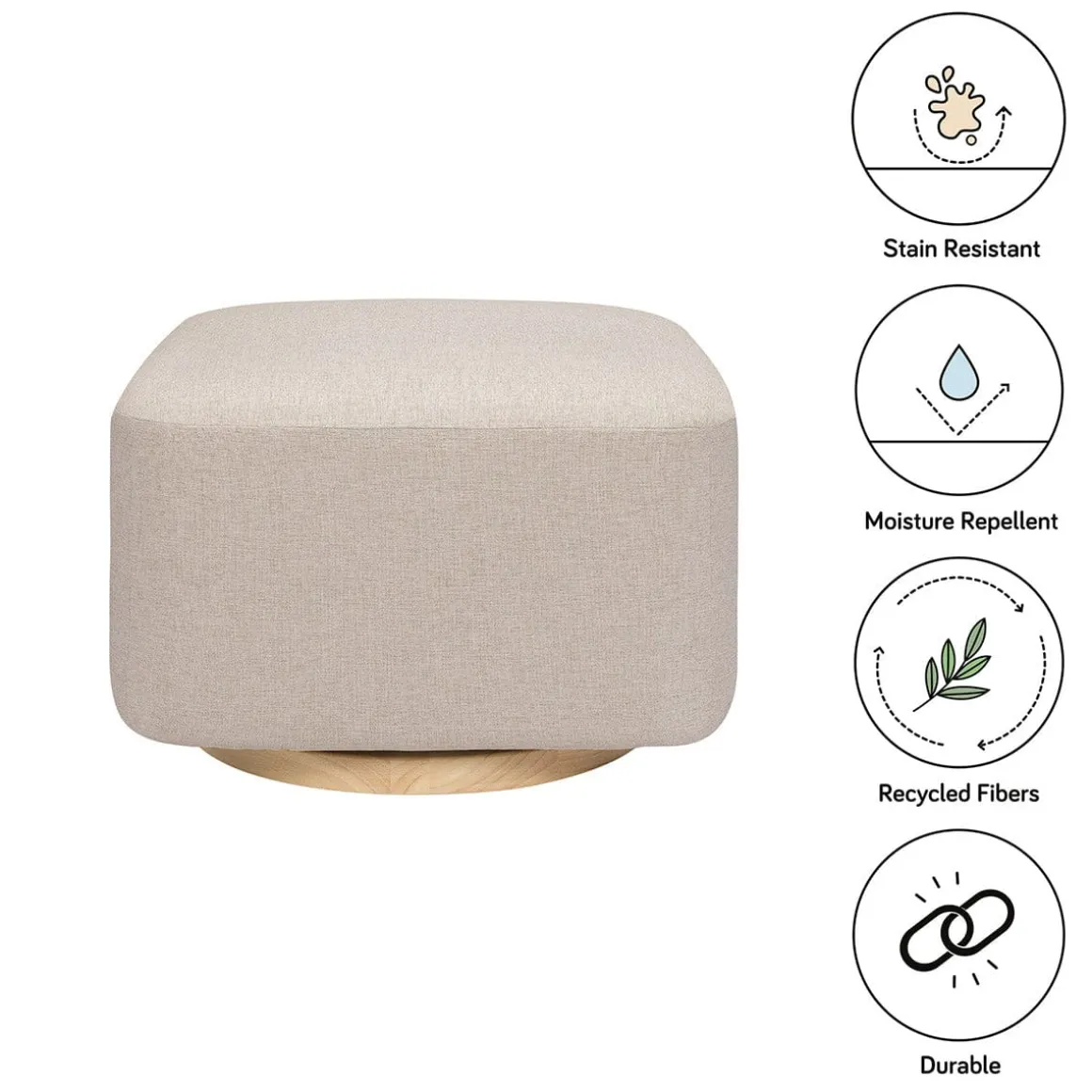 Babyletto Kiwi Gliding Ottoman - Performance Beach Eco-Weave w/ Light Wood Base