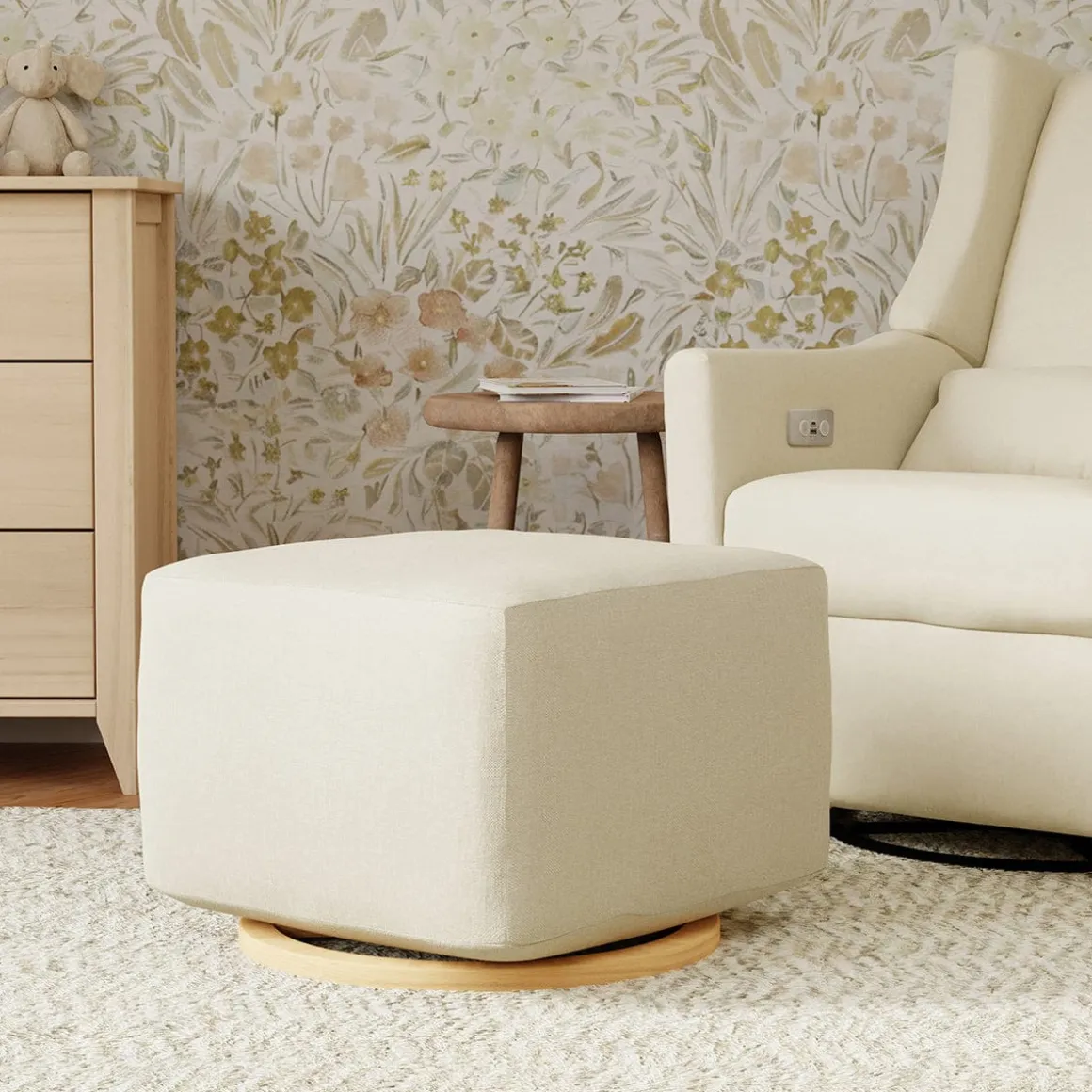Babyletto Kiwi Gliding Ottoman - Performance Cream Eco-Weave w/ Light Wood Base