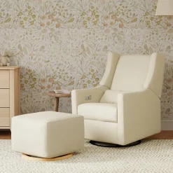Babyletto Kiwi Gliding Ottoman - Performance Cream Eco-Weave w/ Light Wood Base