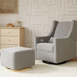 Babyletto Kiwi Gliding Ottoman - Performance Grey Eco-Weave w/ Light Wood Base
