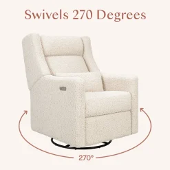 Babyletto Kiwi Plus Electric Recliner Swivel Glider w/ Adjustable Headrest + USB Port - Almond Teddy Loop