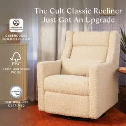 Babyletto Kiwi Plus Electric Recliner Swivel Glider w/ Adjustable Headrest + USB Port - Almond Teddy Loop