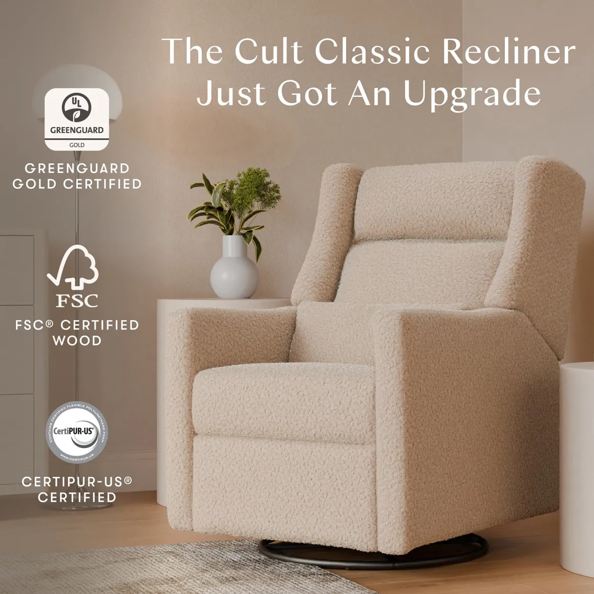 Babyletto Kiwi Plus Electric Recliner Swivel Glider w/ Adjustable Headrest + USB Port - Chai Shearling