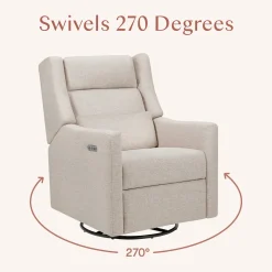 Babyletto Kiwi Plus Electric Recliner Swivel Glider w/ Adjustable Headrest + USB Port - Performance Beach Eco-Weave