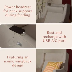 Babyletto Kiwi Plus Electric Recliner Swivel Glider w/ Adjustable Headrest + USB Port - Performance Beach Eco-Weave