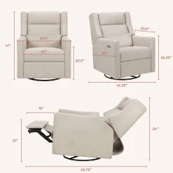Babyletto Kiwi Plus Electric Recliner Swivel Glider w/ Adjustable Headrest + USB Port - Performance Beach Eco-Weave