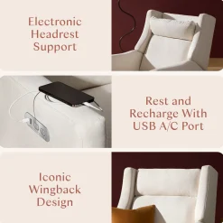 Babyletto Kiwi Plus Electric Recliner Swivel Glider w/ Adjustable Headrest + USB Port - Performance Cream Eco-Weave