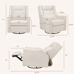 Babyletto Kiwi Plus Electric Recliner Swivel Glider w/ Adjustable Headrest + USB Port - Performance Cream Eco-Weave