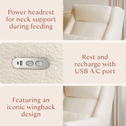 Babyletto Kiwi Plus Electric Recliner Swivel Glider w/ Adjustable Headrest + USB Port - Performance Ivory Boucle