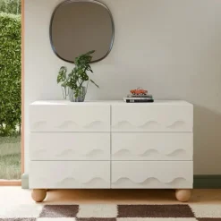 Babyletto Lido Wave 6-Drawer Assembled Dresser - White / Honey