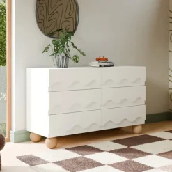 Babyletto Lido Wave 6-Drawer Assembled Dresser - White / Honey