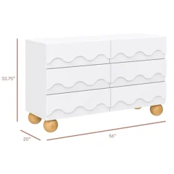 Babyletto Lido Wave 6-Drawer Assembled Dresser - White / Honey