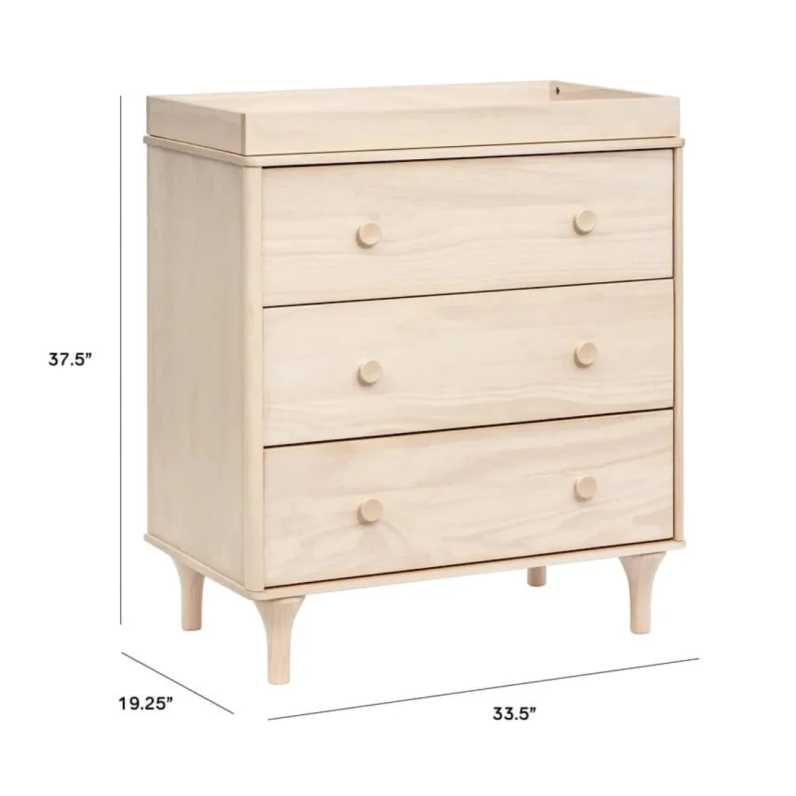 Babyletto Lolly 3-Drawer Changer Dresser, KD w/Removable Changing Tray - Washed Natural