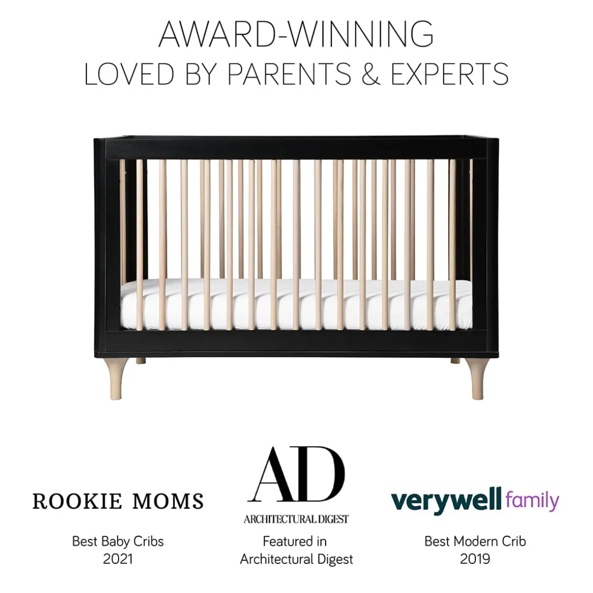 Babyletto Lolly 3-In-1 Convertible Crib with Toddler Bed Conversion Kit - Black/WashedNatural
