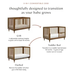 Babyletto Lolly 3-In-1 Convertible Crib with Toddler Bed Conversion Kit - Natural Walnut