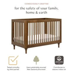 Babyletto Lolly 3-In-1 Convertible Crib with Toddler Bed Conversion Kit - Natural Walnut