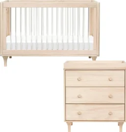 Babyletto Lolly 3-in-1 Convertible Crib + 3-Drawer Changer Dresser Bundle - Washed Natural / Acrylic / Washed Natural
