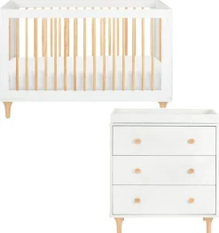 Babyletto Lolly 3-in-1 Convertible Crib + 3-Drawer Changer Dresser Bundle - White / Natural