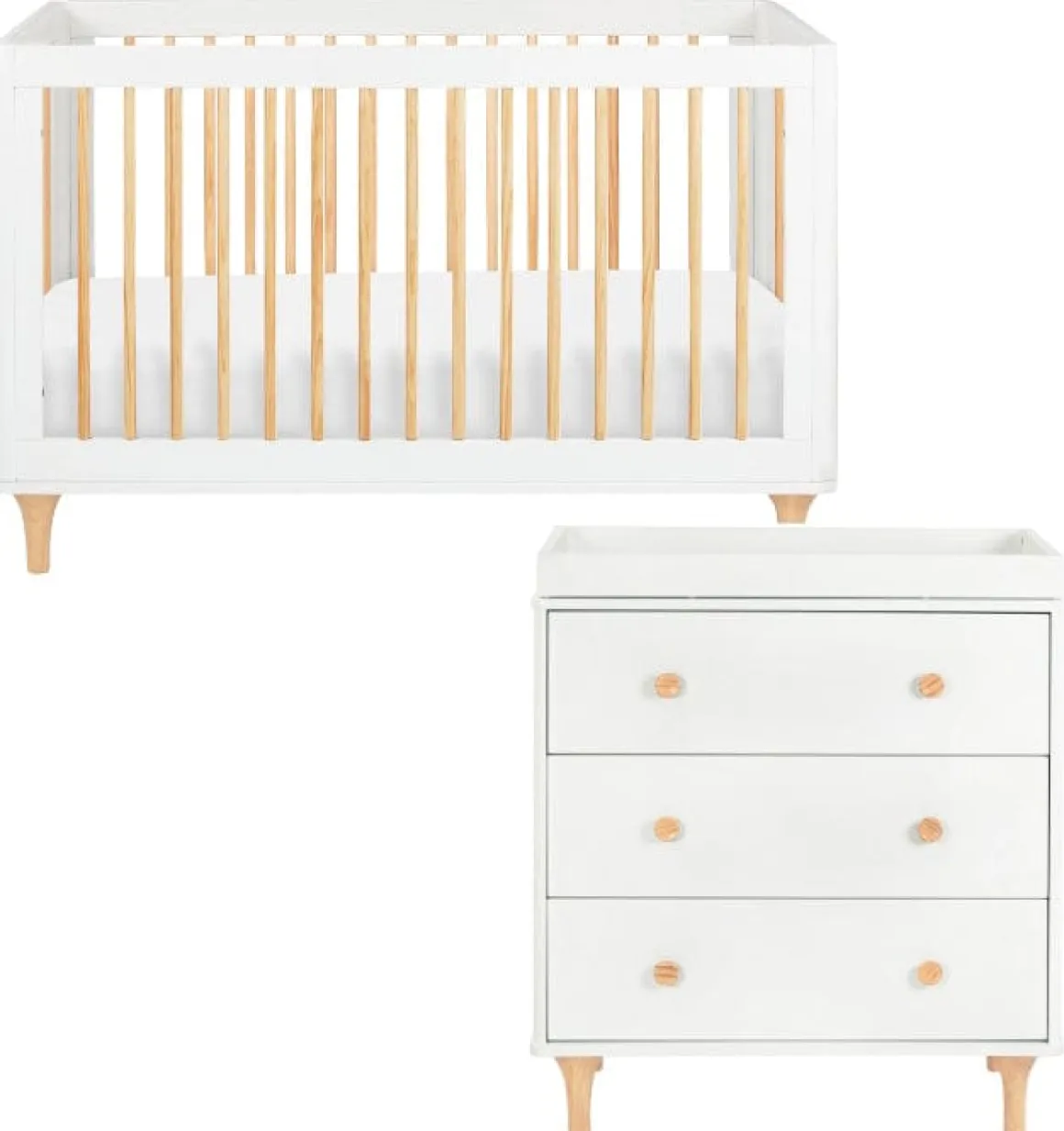 Babyletto Lolly 3-in-1 Convertible Crib + 3-Drawer Changer Dresser Bundle - White / Natural