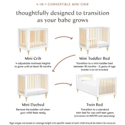 Babyletto Lolly 4-in-1 Convertible Mini Crib w/ Toddler Bed Conversion Kit - White/Natural