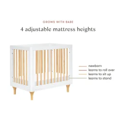 Babyletto Lolly 4-in-1 Convertible Mini Crib w/ Toddler Bed Conversion Kit - White/Natural
