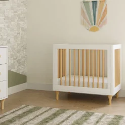 Babyletto Lolly 4-in-1 Convertible Mini Crib w/ Toddler Bed Conversion Kit - White/Natural