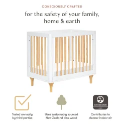 Babyletto Lolly 4-in-1 Convertible Mini Crib w/ Toddler Bed Conversion Kit - White/Natural