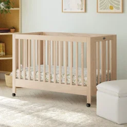 Babyletto Maki Full-Size Portable Folding Crib w/Toddler Bed Conversion Kit - Washed Natural