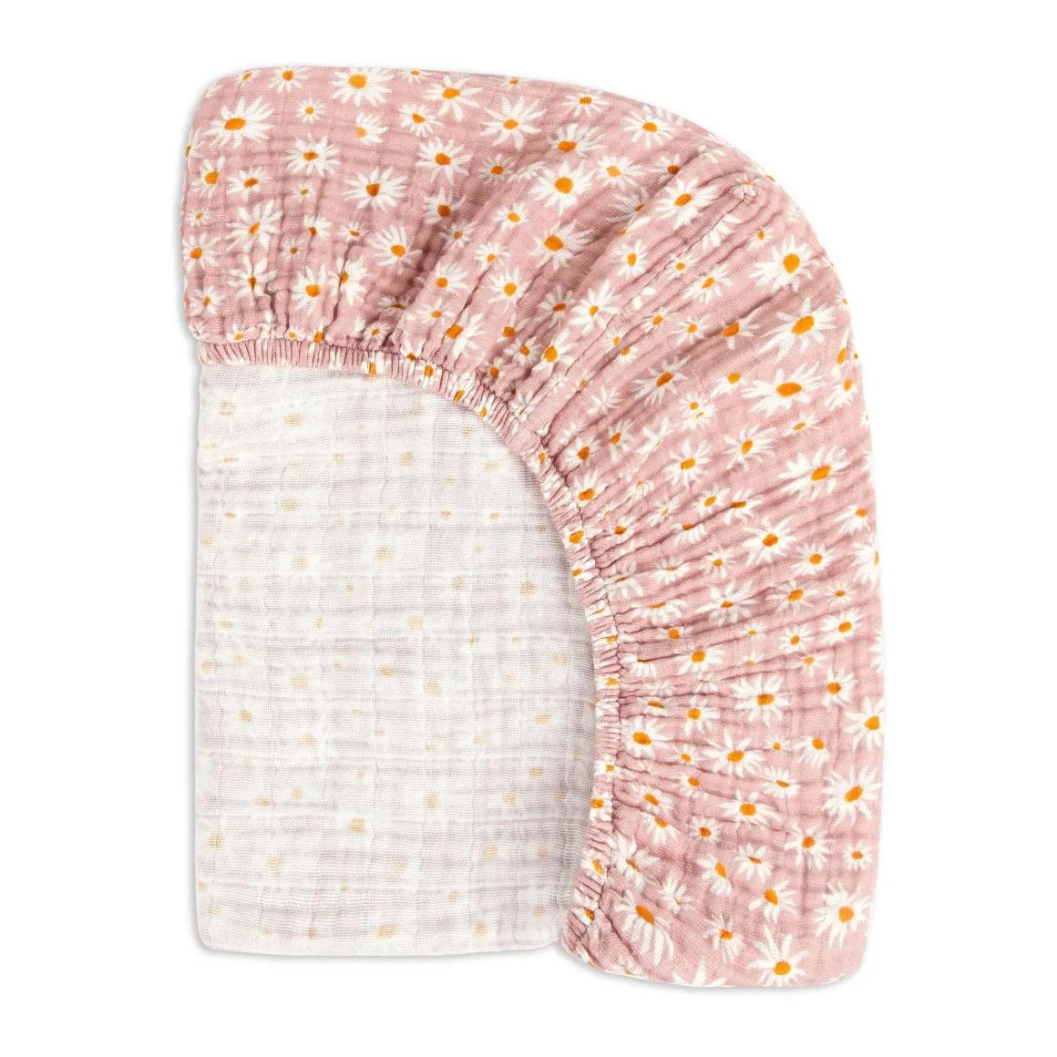 Babyletto Mini Crib Sheet in GOTS Certified Organic Muslin Cotton - Daisy
