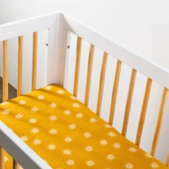 Babyletto Mini Crib Sheet in GOTS Certified Organic Muslin Cotton - Golden Hour