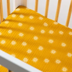 Babyletto Mini Crib Sheet in GOTS Certified Organic Muslin Cotton - Golden Hour