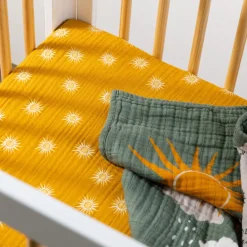 Babyletto Mini Crib Sheet in GOTS Certified Organic Muslin Cotton - Golden Hour